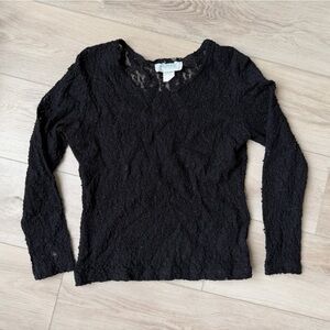 Vintage Y2K Petal Bay Black Crinkle Lace Mesh Top Size Small